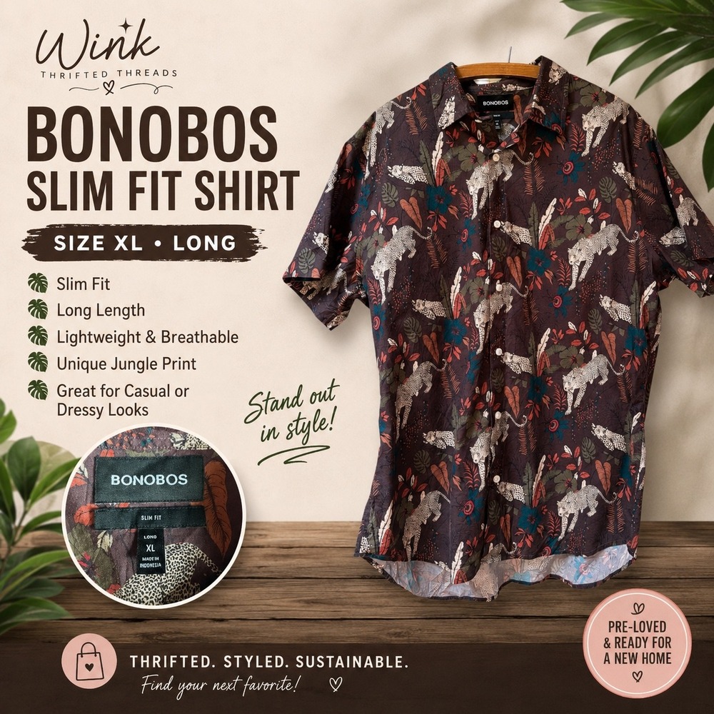 Bonobos Slim Fit Shirt Mens XL Long Leopard Jungle Print Short Sleeve BSH01757S
